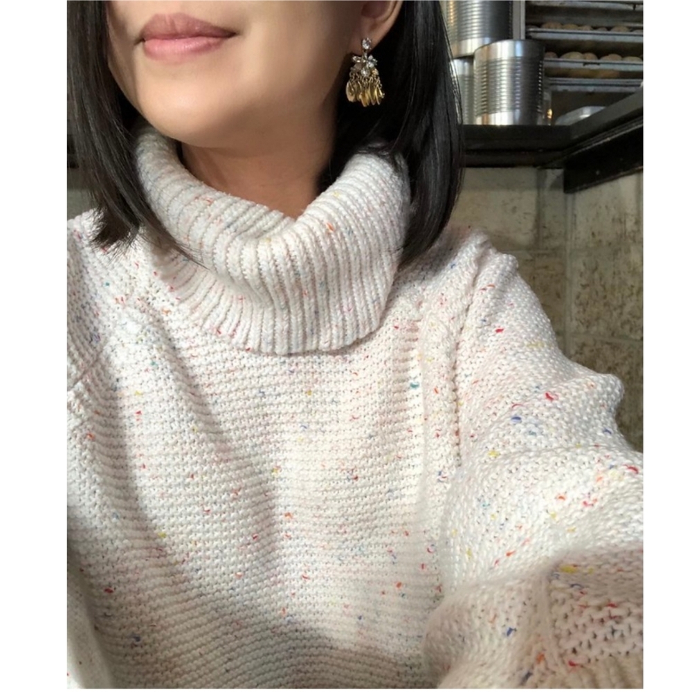 Lou & Grey Funnel Neck oversized cozy rainbow chip sweater size Small - Picture 6 of 15